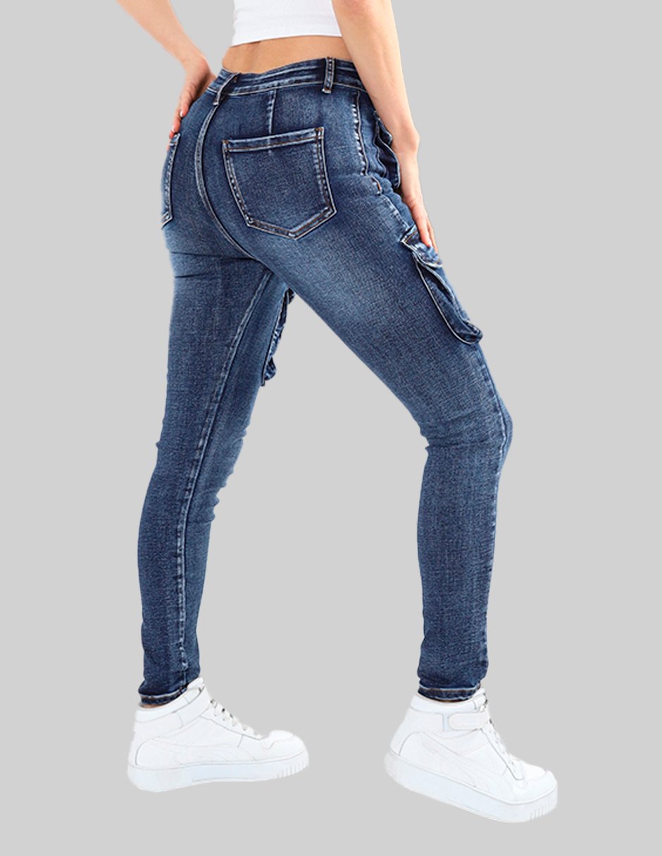 Jeans cargo slim corte media cintura para mujer - Imagen 3