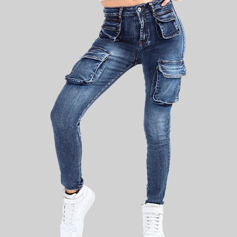 Jeans cargo slim corte media cintura para mujer
