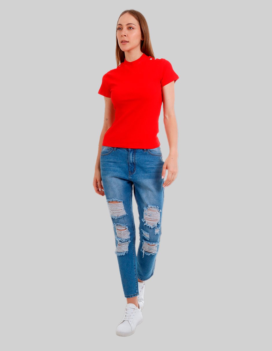 Jeans relaxed relajado media cintura para mujer - Imagen 5